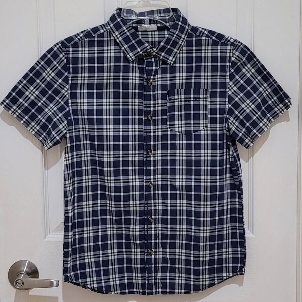 Crazy 8 Blue Plaid Button Down Boys Shirt